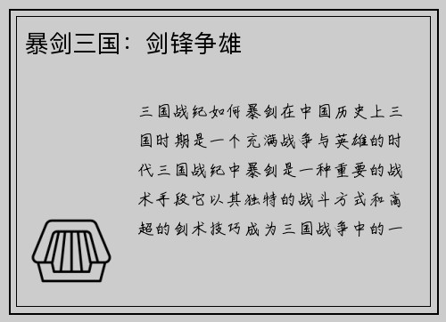 暴剑三国：剑锋争雄